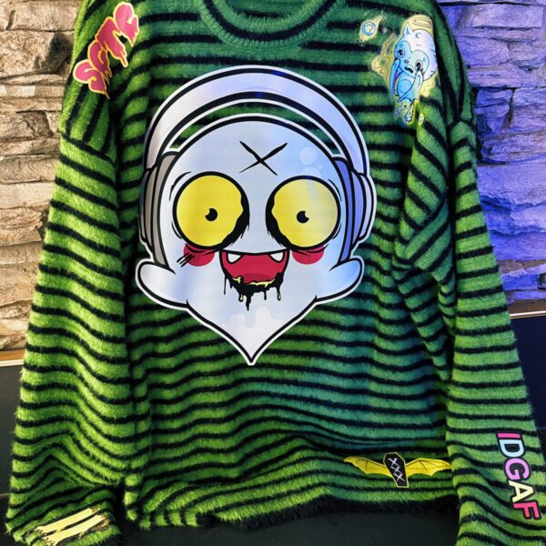 Special Edition Icky & Iggy Boo Reversible Green Stripped Grunge Sweater (ONLY 6 EVER MADE)