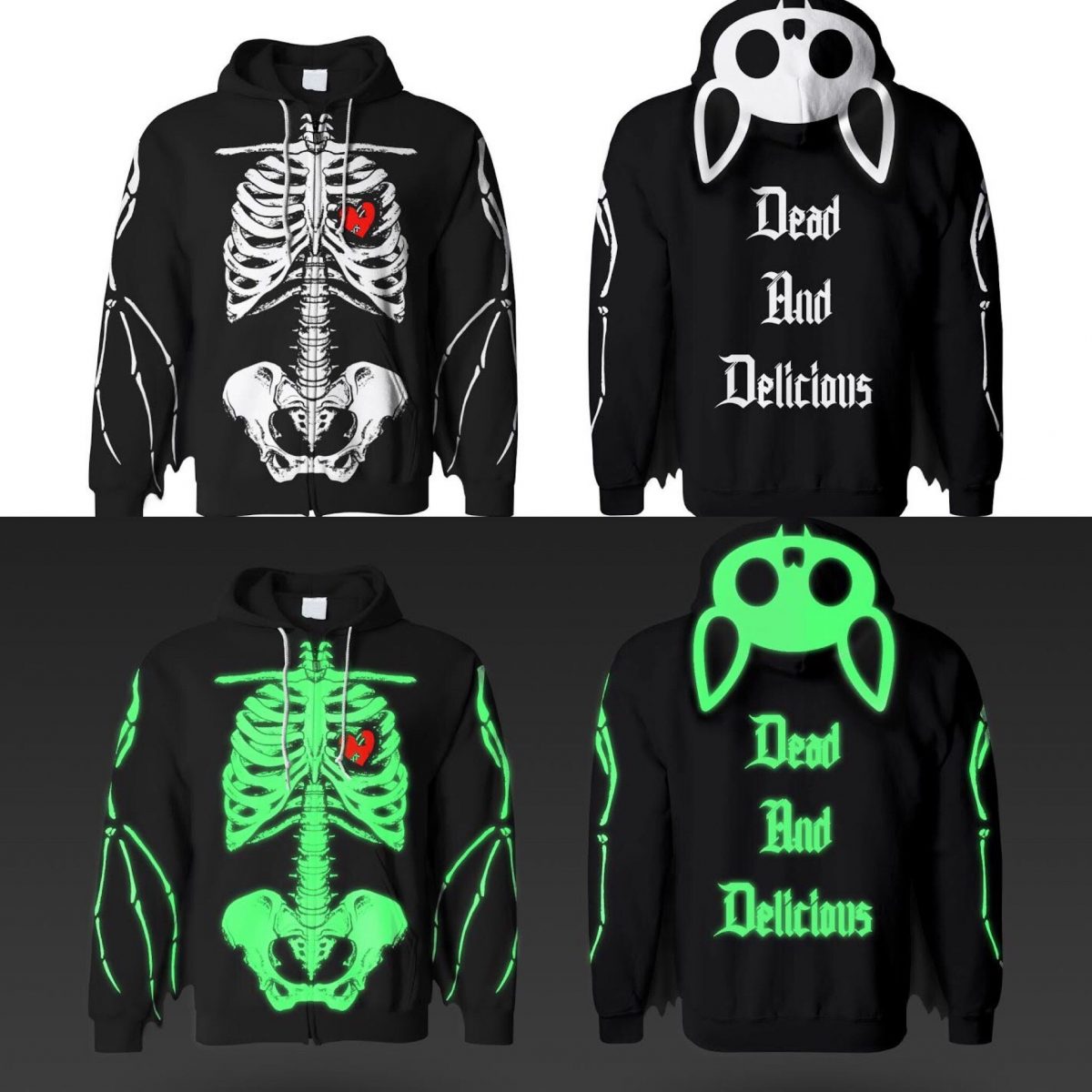 Dead And Delicious Bat Wing Glow In The Dark Ribcage Hoodie With Bat Ears! 2.0 (FREE GIFT INCLUDED) - thedarkarts