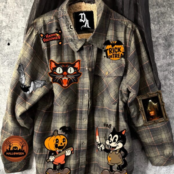 XL Limited Edition HALLOWEEN VINTAGE PLAID Sherpa with Side Pockets + Inside pockets! ***SUPER RARE*** 1:1