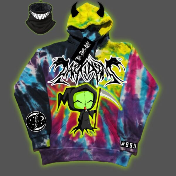 Dark Art - Tie Dye Death GRRRRR Hoodie with Winter Face Mask
