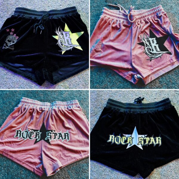 Black & Pink Velvet Rock Star Lounge Shorts