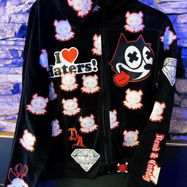 Black Velvet Zip Up Glam Bat Hoodie! Luxury with edge