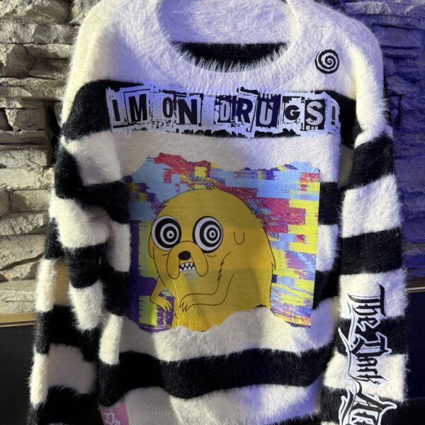 Dark Arts - I’m On Drugs! Striped Fuzzy Sweater