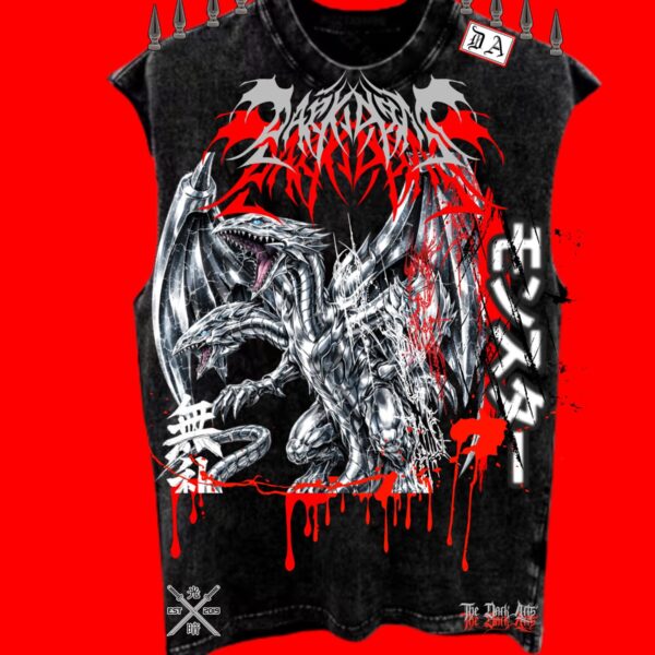 Dark Arts - Double Dragon Grunge Tank Top Distressed with Gun Metal Spikes