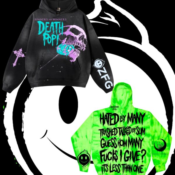 2 for 100 SAW Hoodie Duo Pack! Black Grunge Death Pop Hoodie + Neon Green Tie Dye Slimer Green Hoodie (FREE SAW INVOCATION ALBUM INCLUDED)
