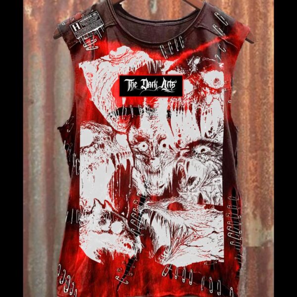 NEW! Dark Arts Horror Pop Red Tie Dye Shirt With Custom Distress & Safety Pins 1:1 ***SUPER RARE***