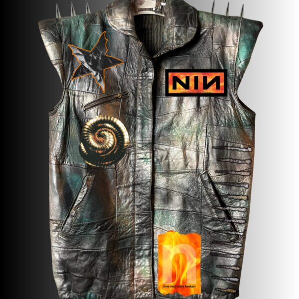 SUPER RARE! Blue Leather NIN Lambskin Patchwork Vest Womens Large Front Zip Painterly Vintage 1:1