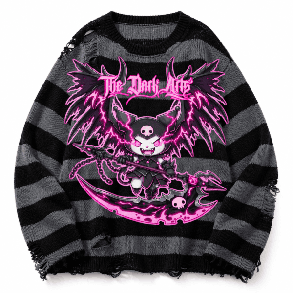 The Dark Arts Pink Reaper Distressed Striped Sweater Size L-XL