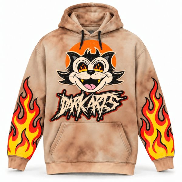 1:1 The Dark Arts Cartoon Cat Flame Washed Hoodie Size L-XL