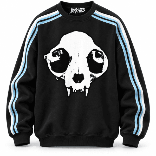DARK ARTS  — Cat Skull Striped Vintage Crewneck Sweatshirt
